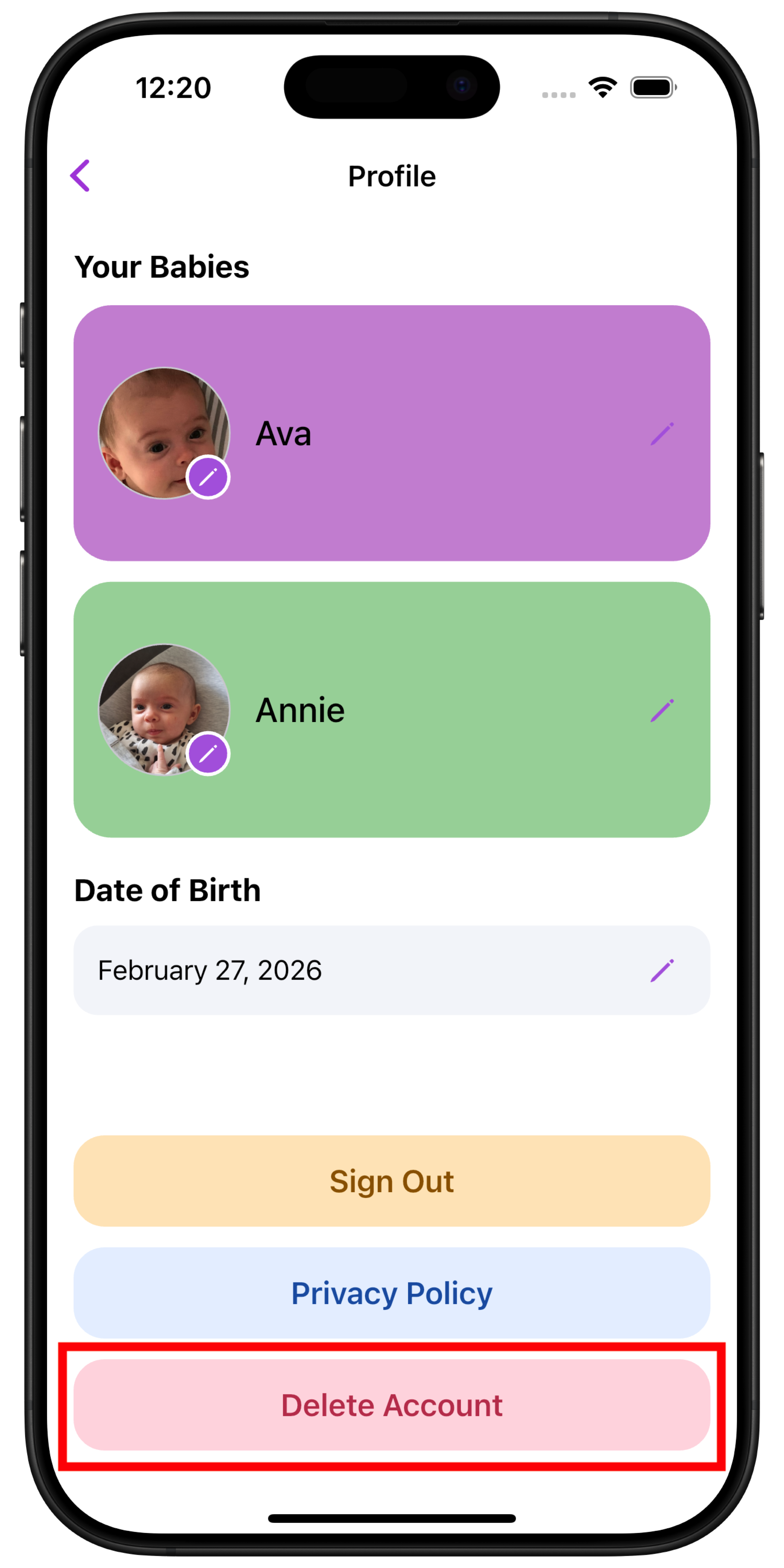 Delete Account screenshot
