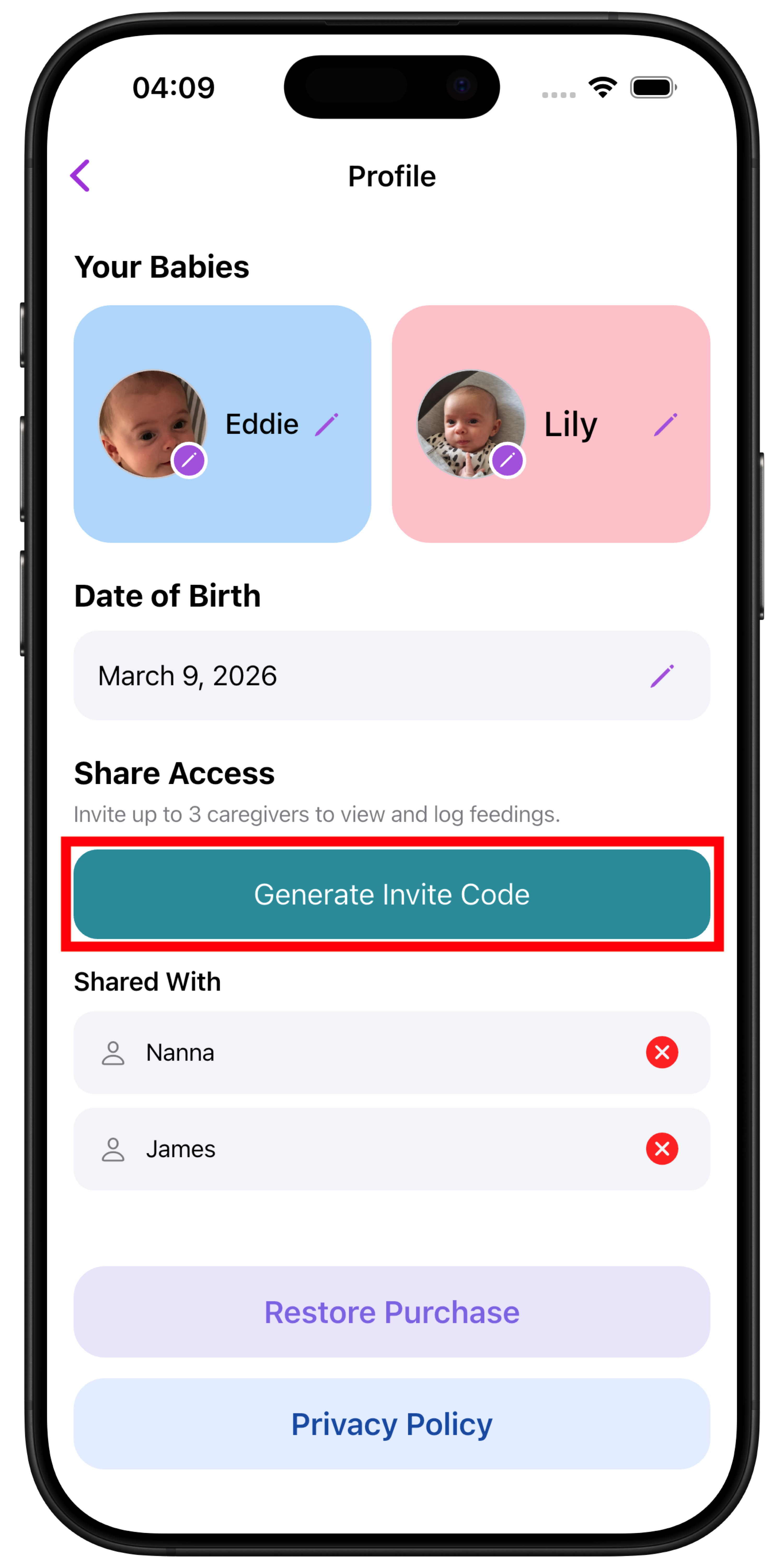 Generate invite code screenshot