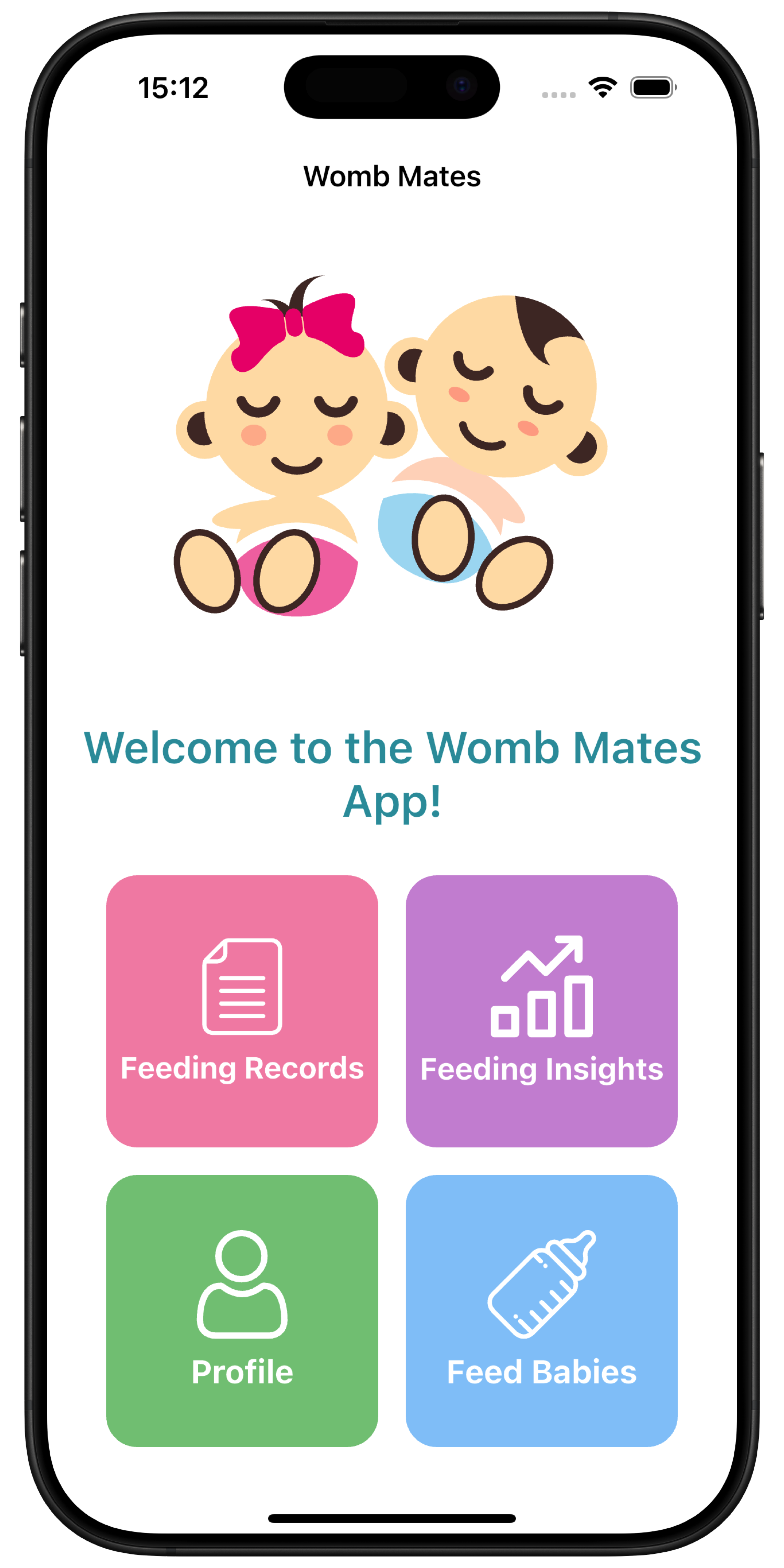 Womb Mates app home screen