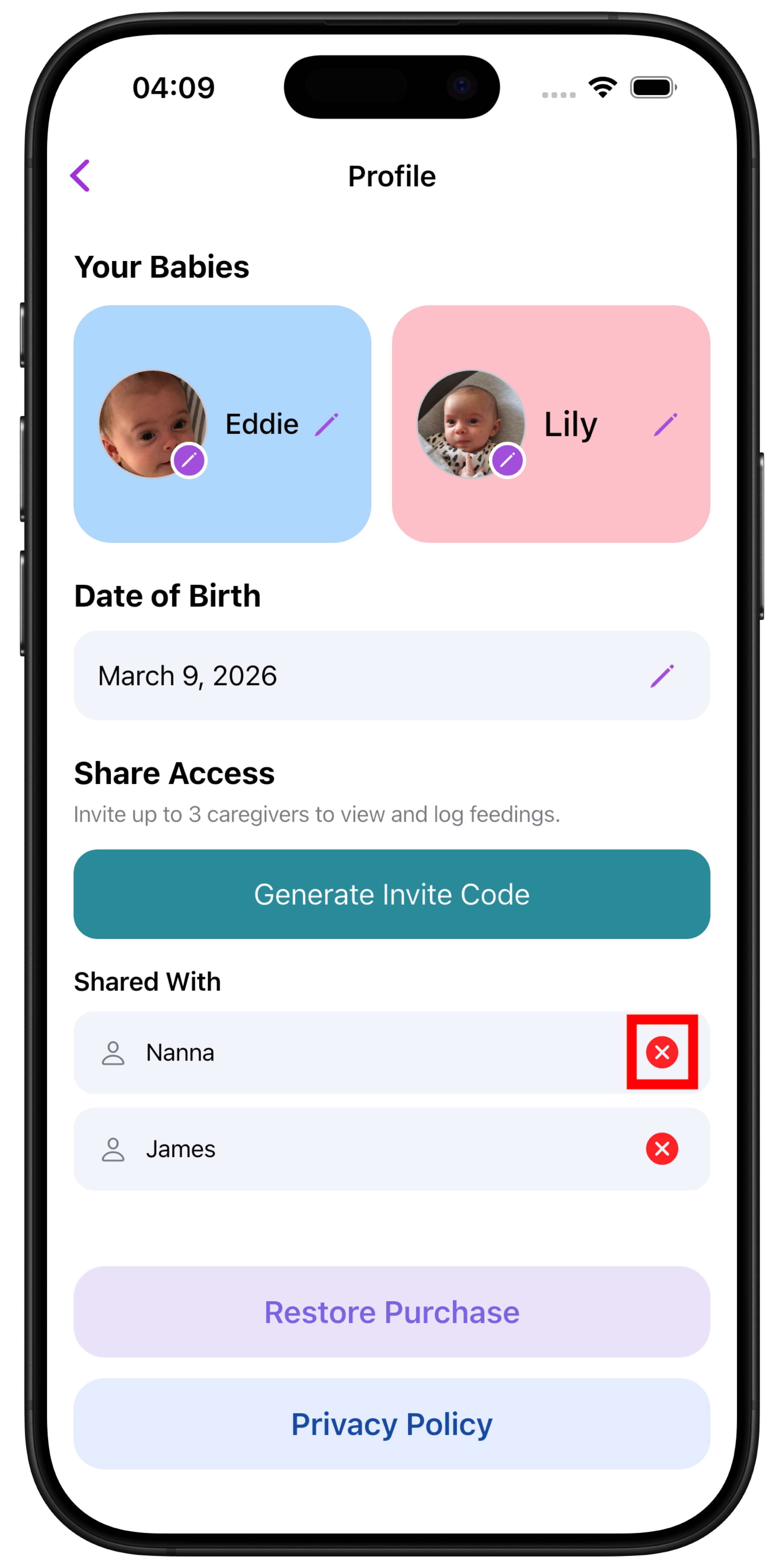 Revoke caregiver access screenshot